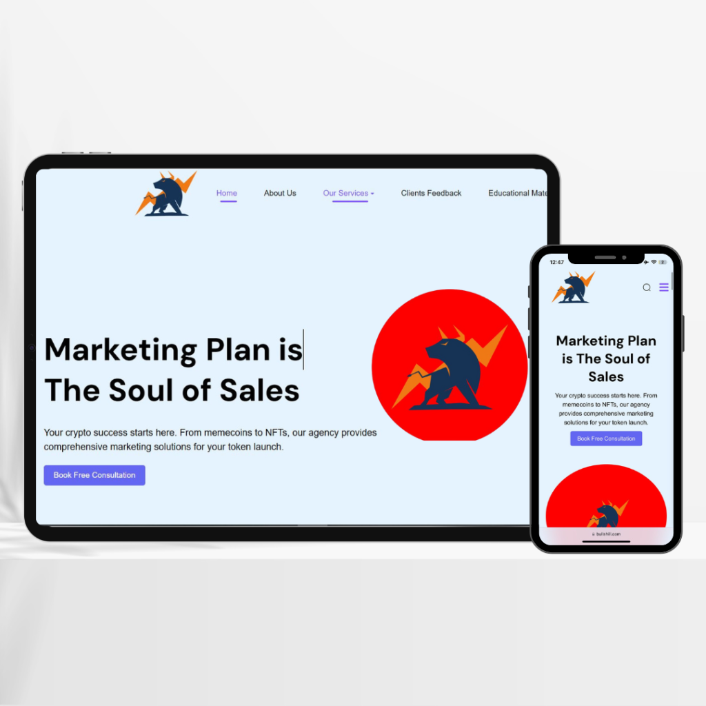 I developed a professional and user-friendly website for BullShill, a marketing agency specializing in crypto and digital marketing. The site showcases their services, including NFT and social media marketing, community growth, and tailored marketing plans.